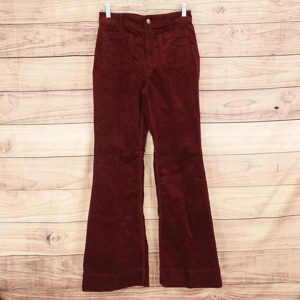 New! H&M Pants Womens 6 Red Corduroy Flare Stretch Pockets Full Length 28x30.5